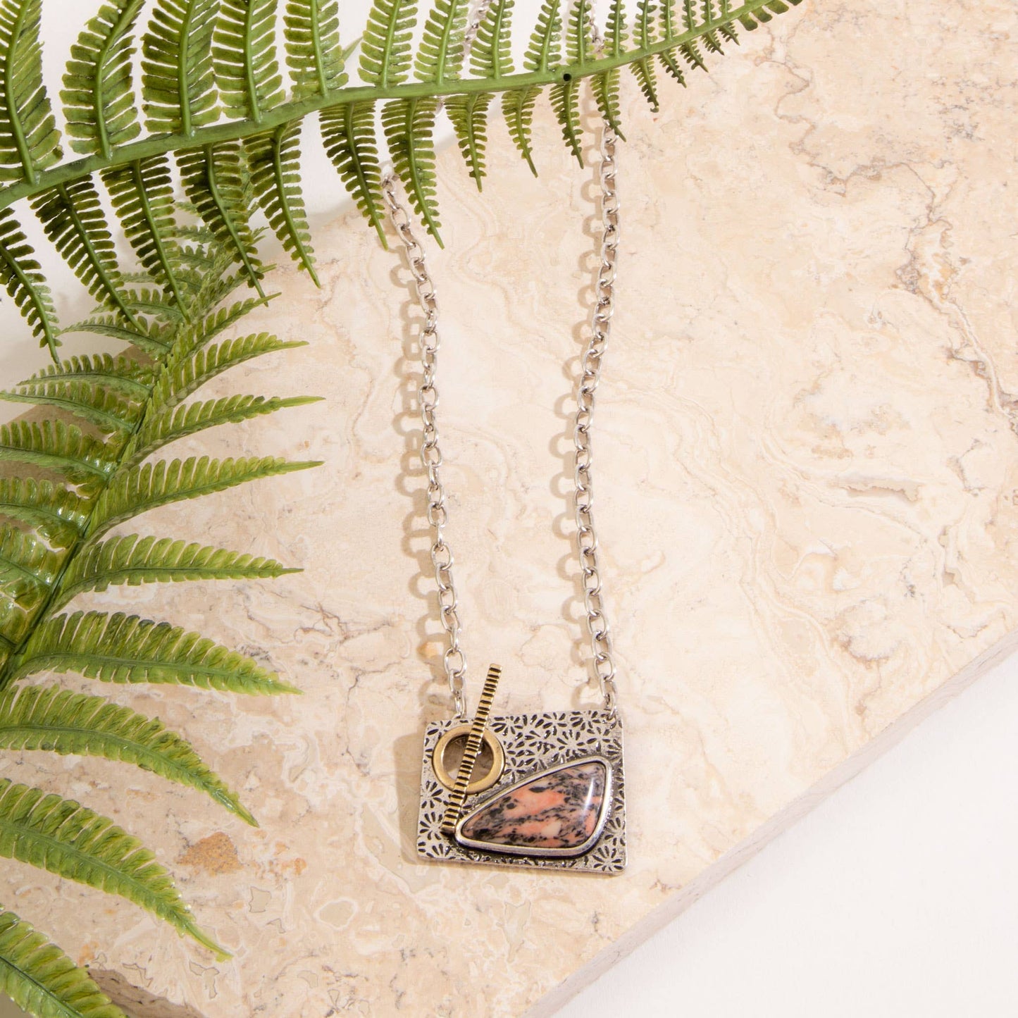 Estee Orange Orthoclase Abstract 18" Toggle Necklace