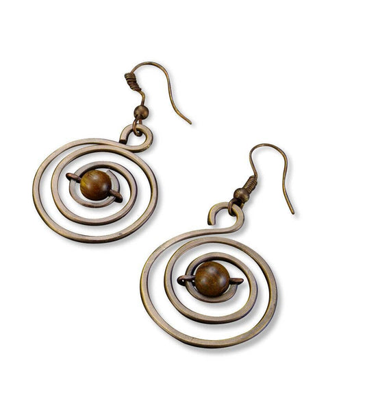 Banjara Antique Brass Spiral Earrings with Tiger Eye