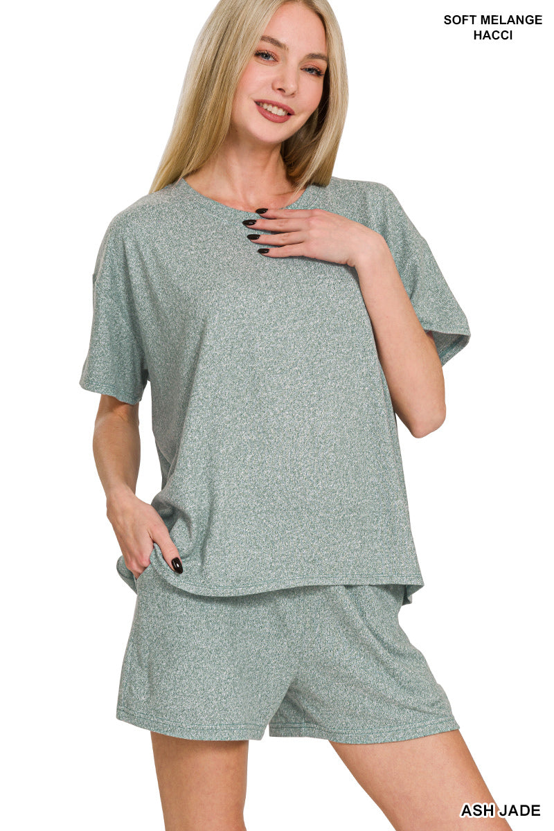 Heathered Knit Short Sleeve 2pc Lounge Set