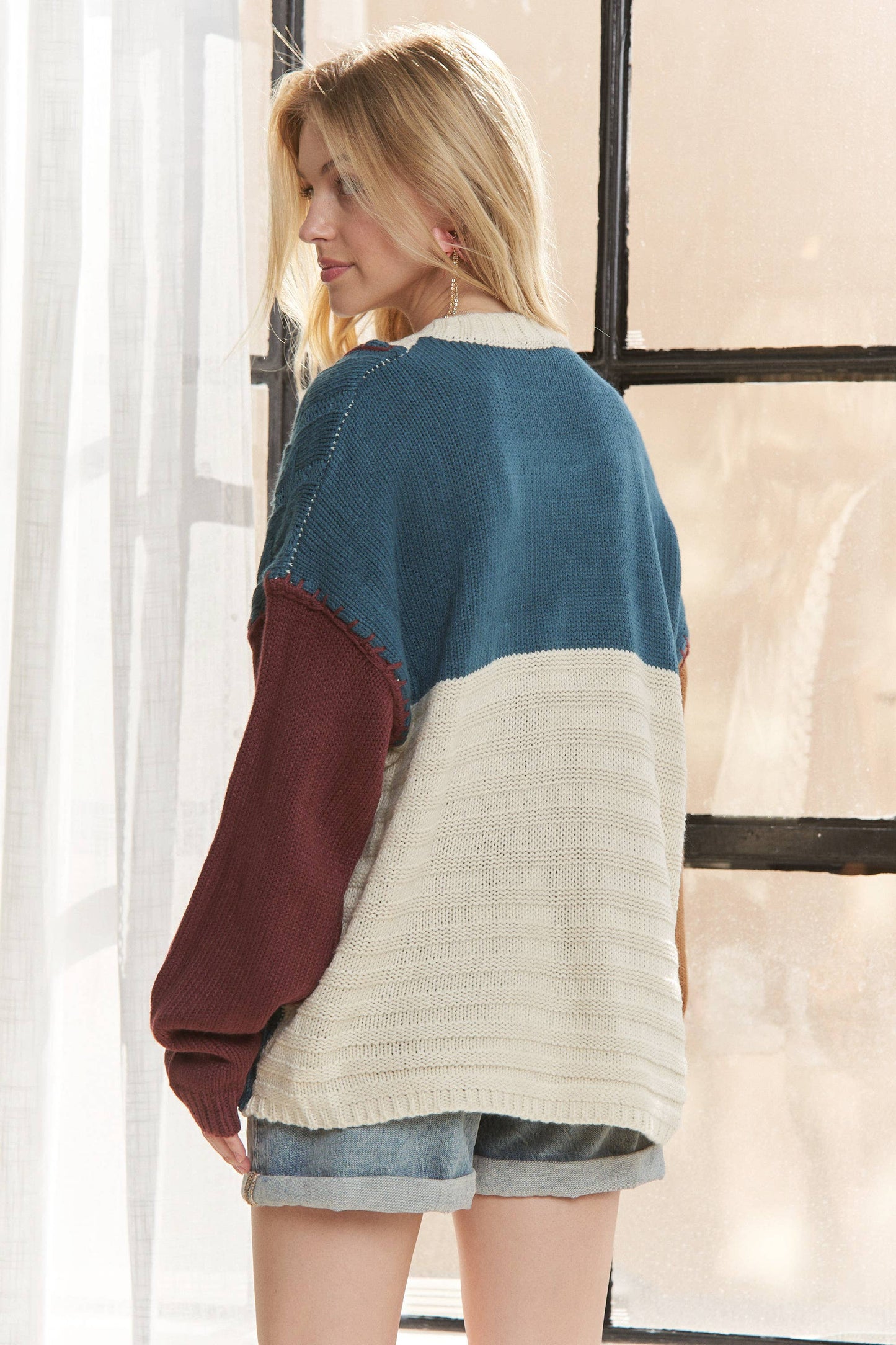 Colorblock Knit Hi Low Sweater
