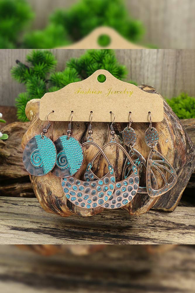 Set of 3 Copper Boho Earrings