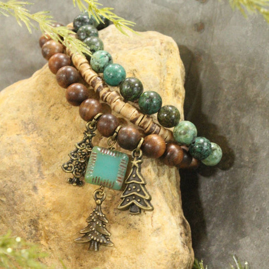 Czech Stone & In The Evergreens Stretch Bracelet