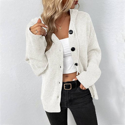 Button Down Open Front Hoodie Cardigan Sweater