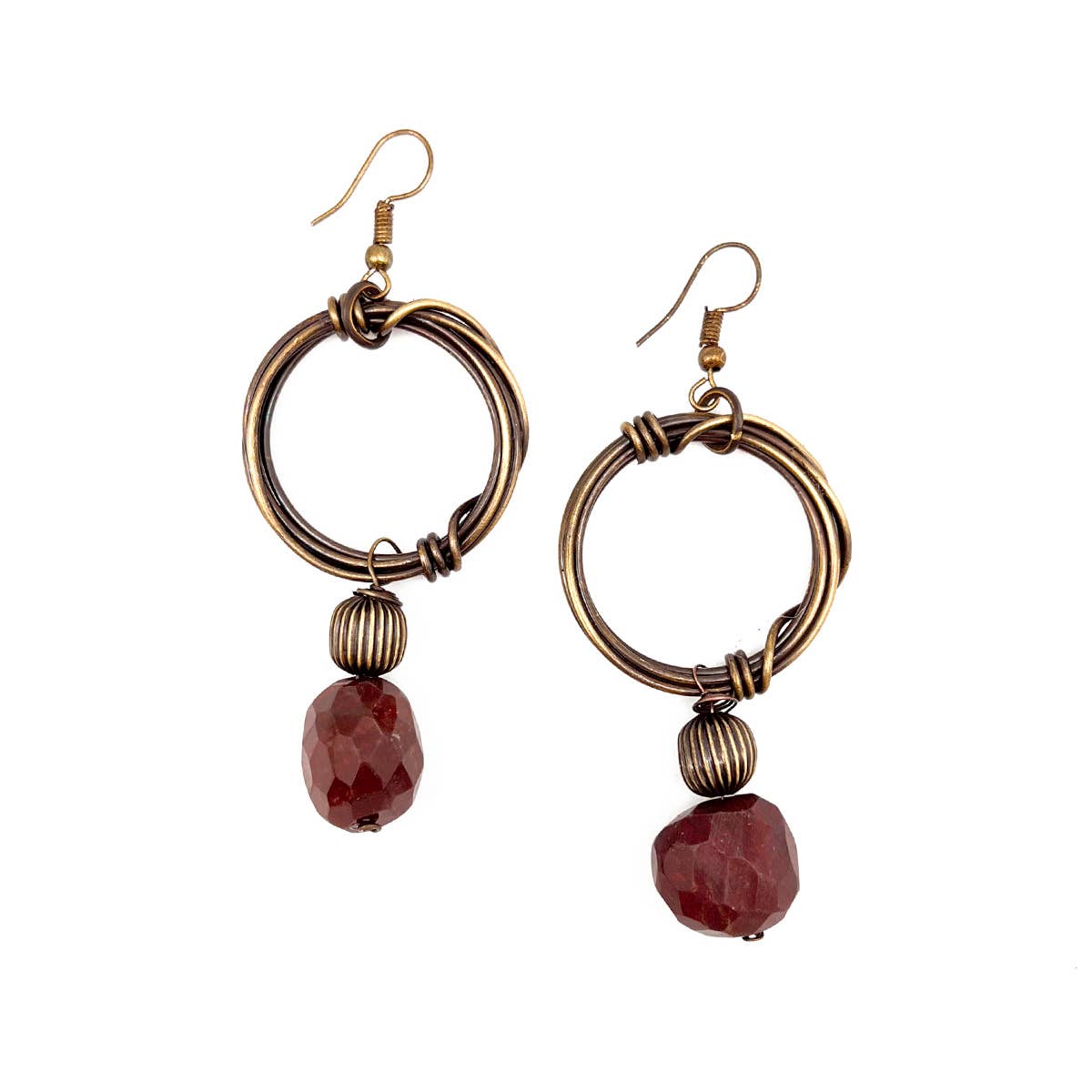 Banjara Antiqued Ring Earrings with Red Jasper Stone