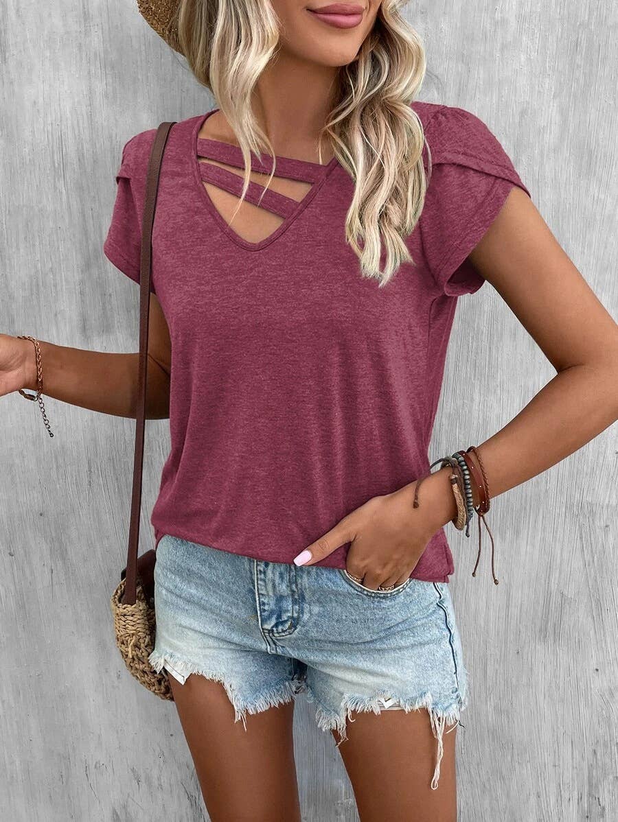 V-Neck Tee w/ Spliced Petal Sleeves
