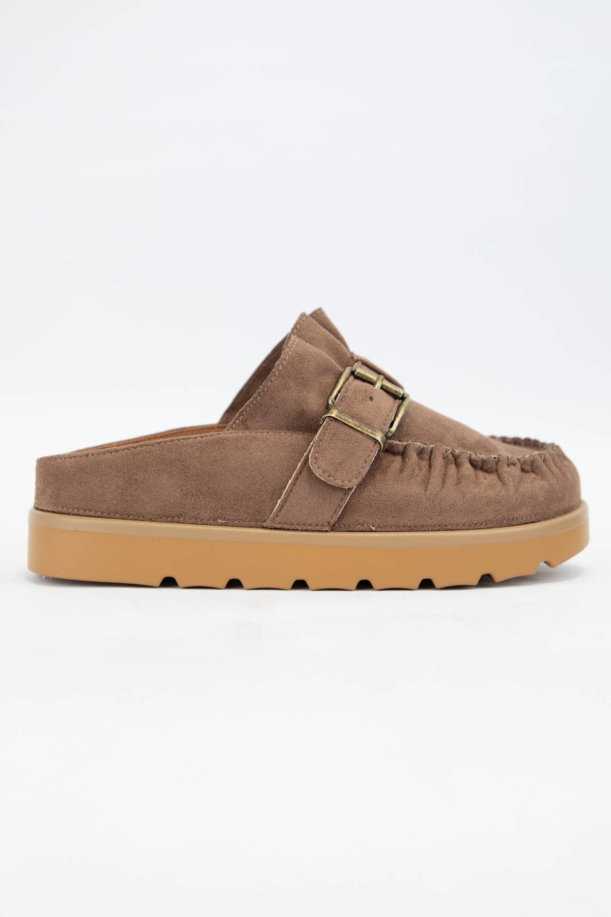 Suede Buckle Platform Mules