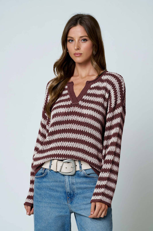 Striped Split Neck Sweater