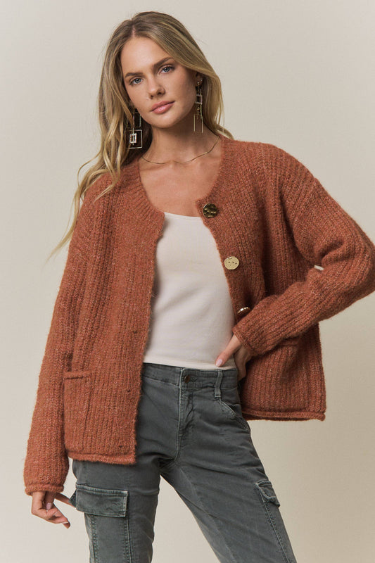Textured Cardigan with Gold Buttons