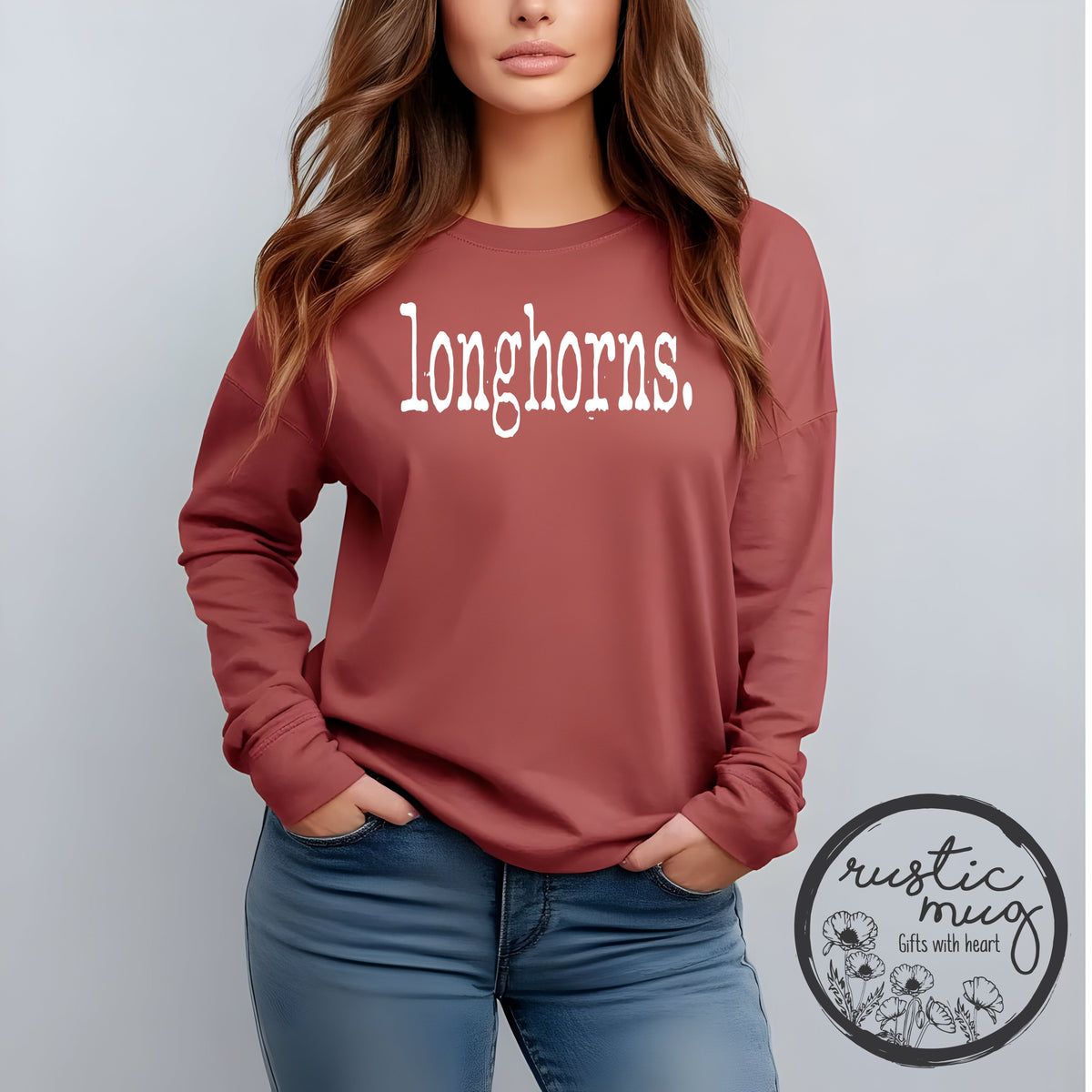 Longhorns. Typeset Long Sleeve Comfort Color Tee