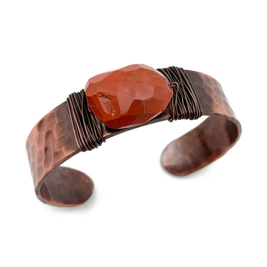 Hammered Cuff With Stone - Red Jasper