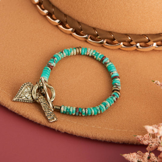Wyatt Genuine Turquoise Heart Charm Toggle Bracelet