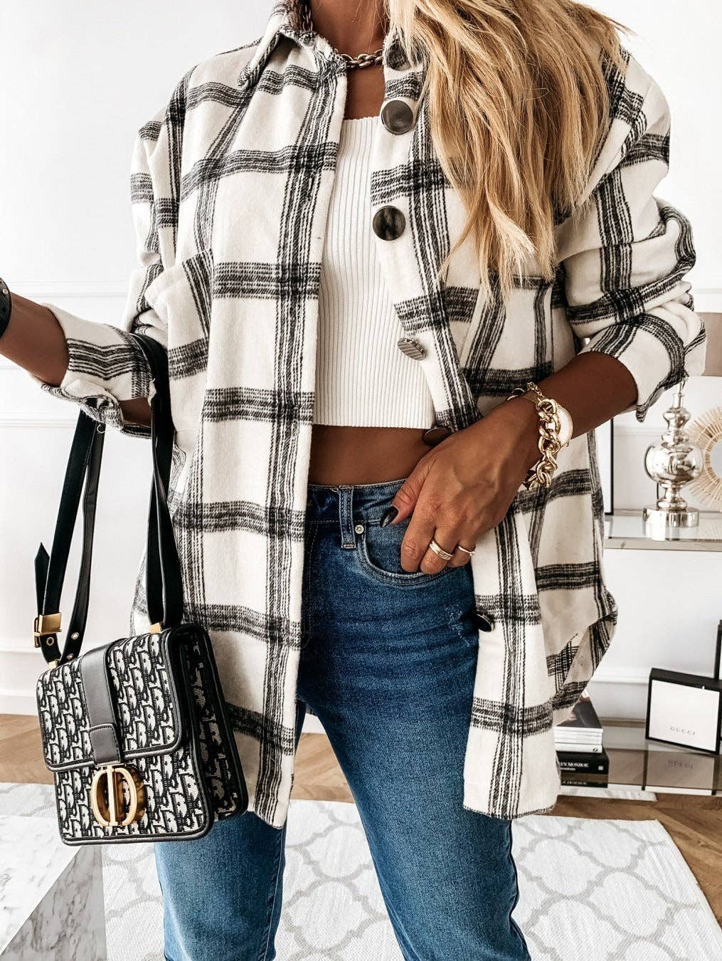 Plaid Wool Blend Shacket