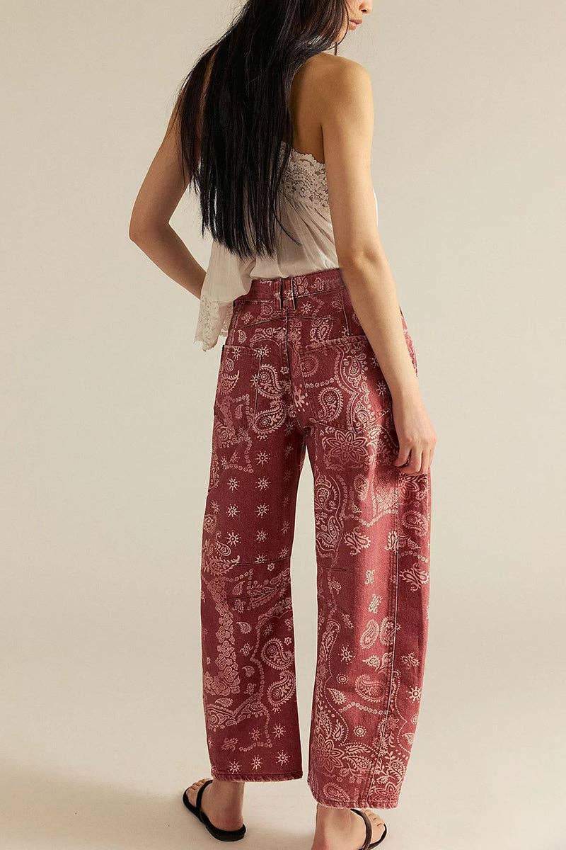 Paisley Print Barrel Jeans