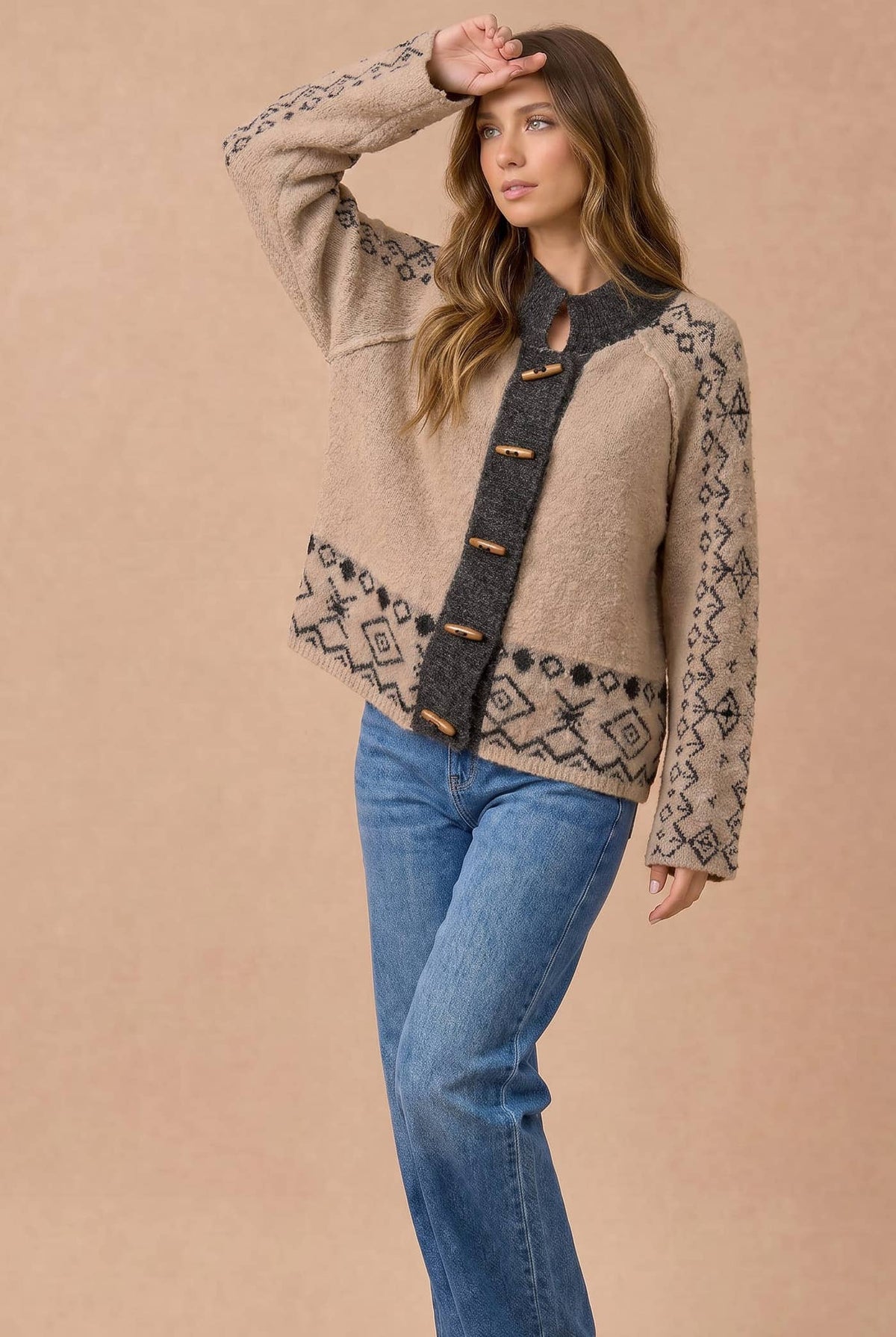 Nordic Toggle Button Detail Sweater Cardigan