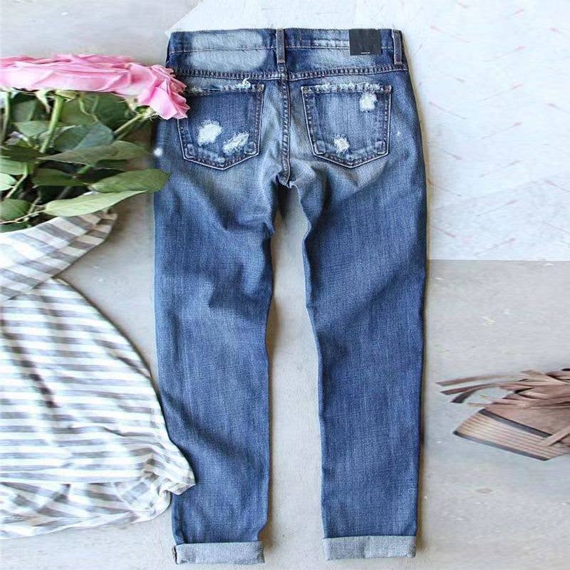 Pink Leopard Distressed Denim Casual Jeans