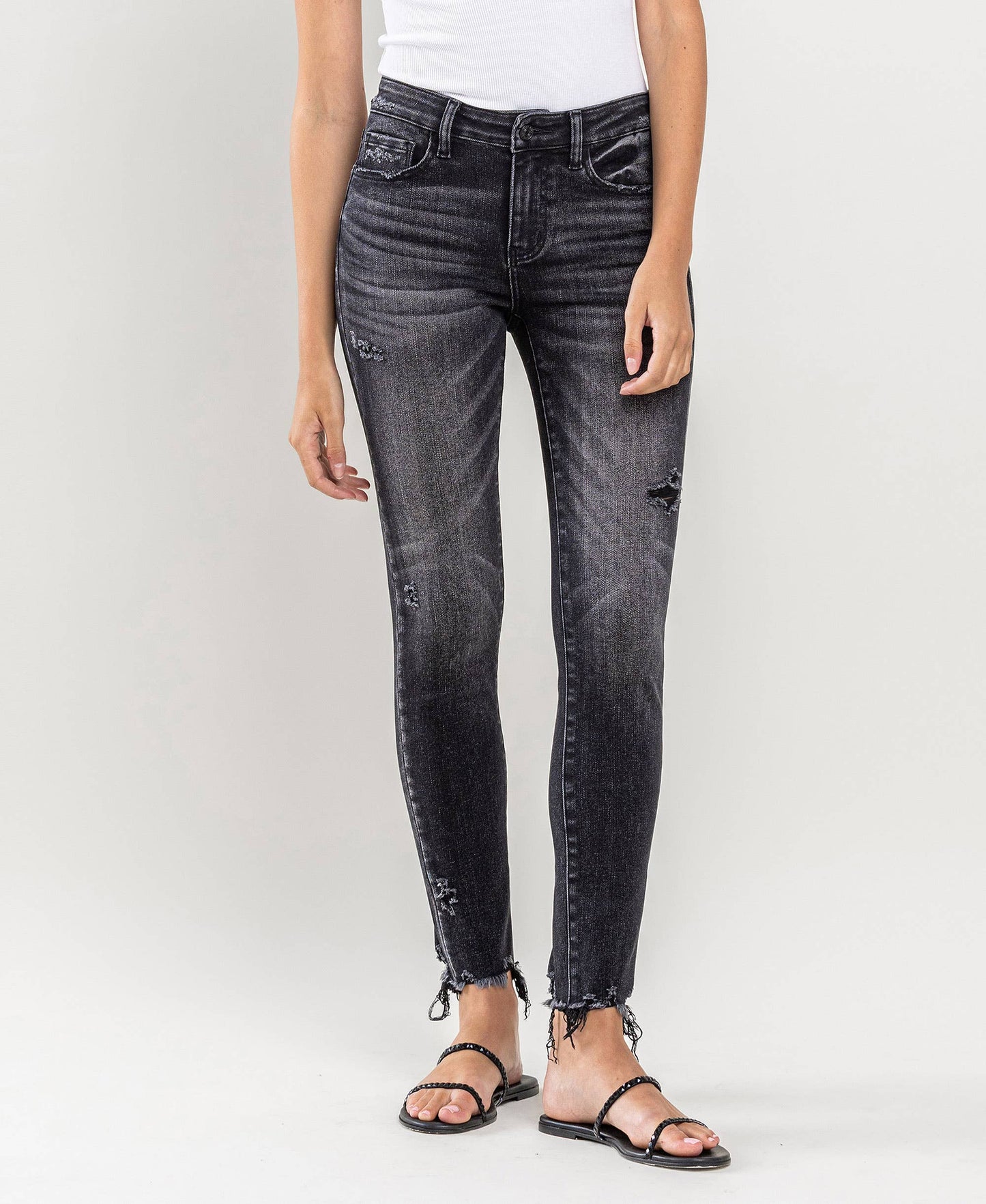 Well Made Uneven Raw  Hem Crop Skinny By Lovervet