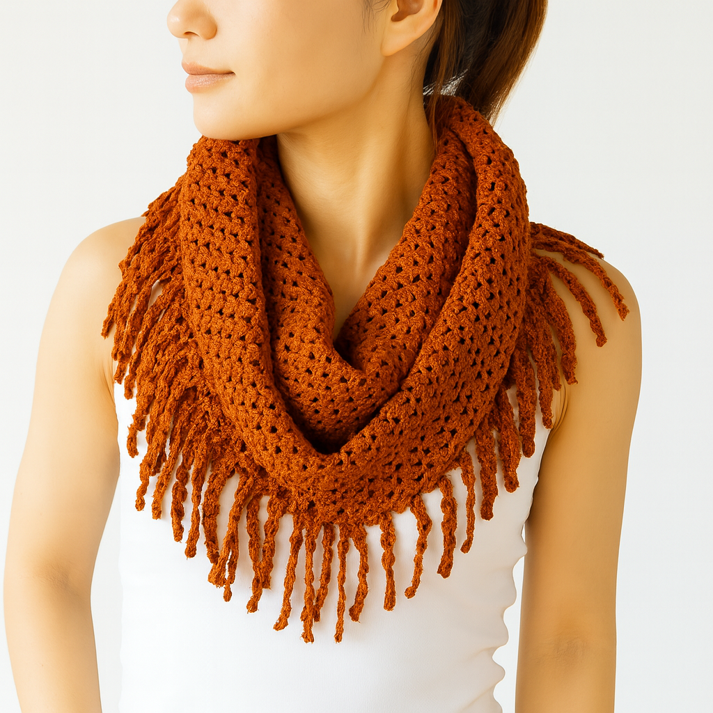 Rust Tube-Style Scarf with Fringe