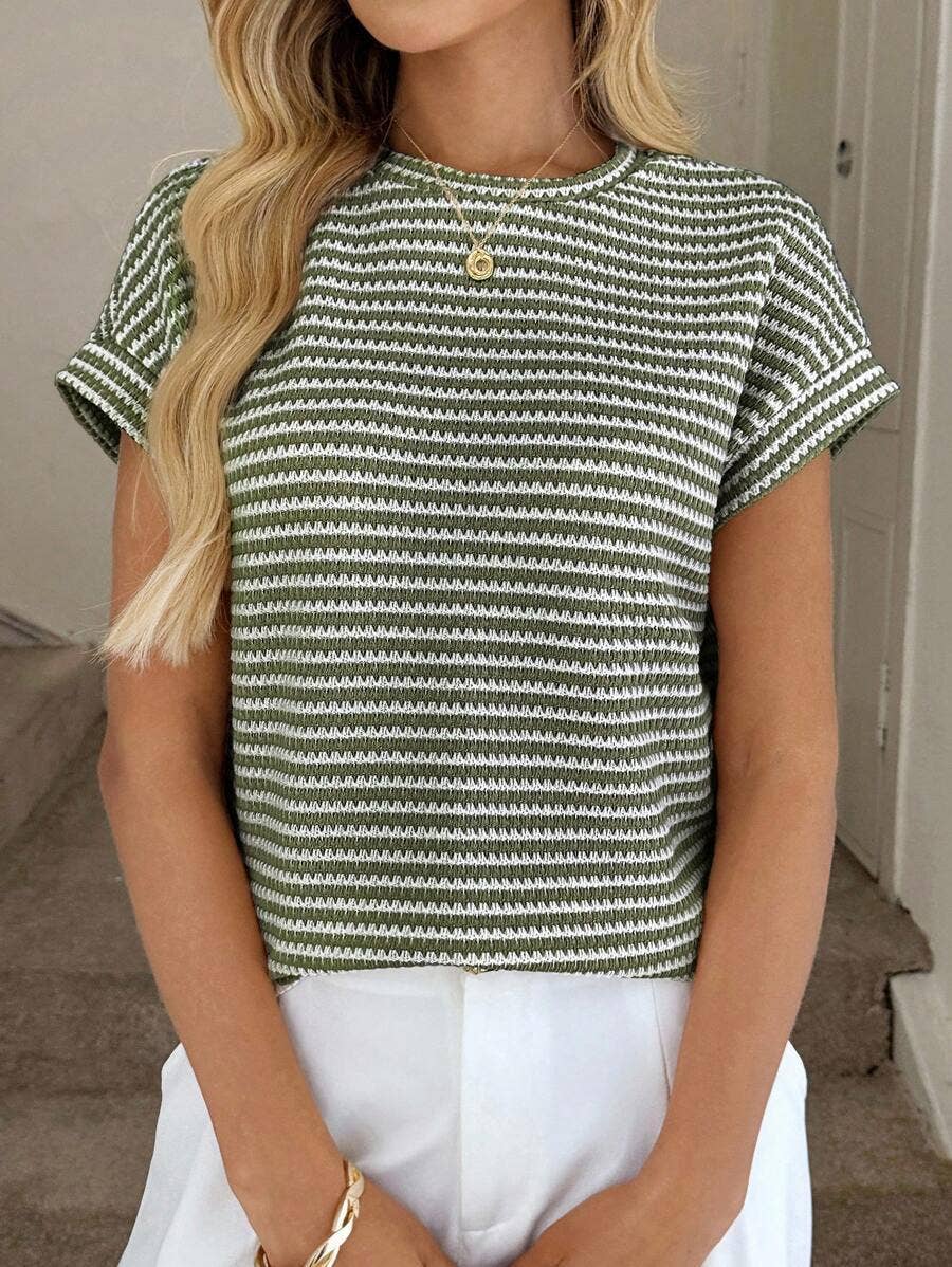 Striped Knit Short Sleeve Top
