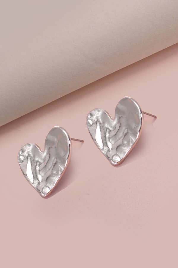 Hammered Stud Heart Earrings