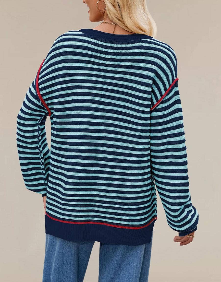 Loose Fit Striped Crewneck Sweater
