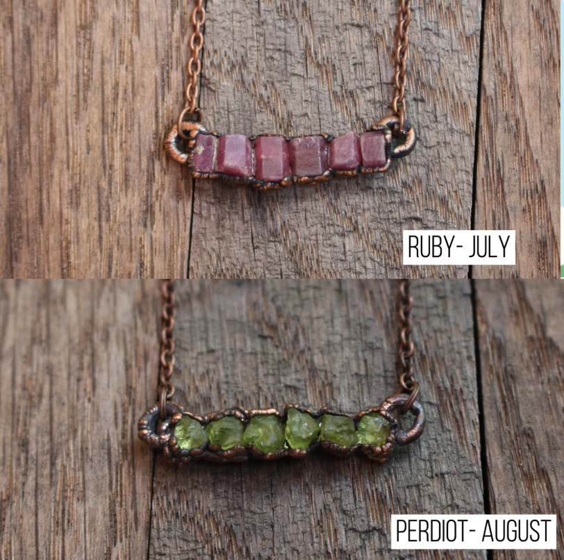 Raw Gemstone Birthstone Bar Necklace