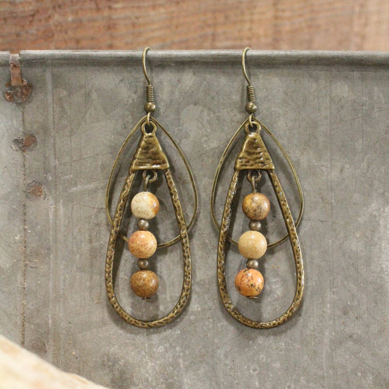 Bronze Teardrop All Natural Stone Dangle Earrings