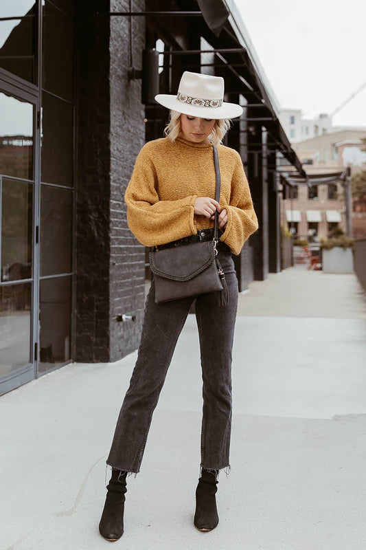 Sloane Flapover Crossbody w/ Whipstitch and Tassel