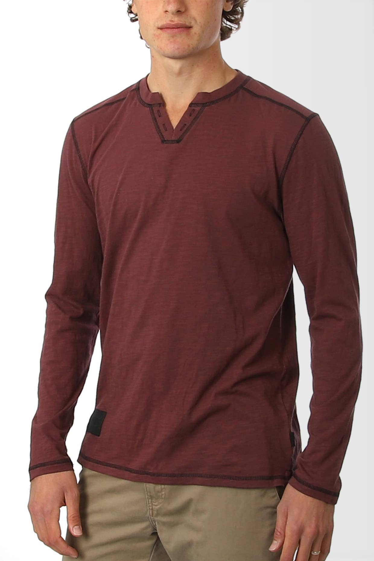 Mens Long Sleeve V-Neck Notch Henley