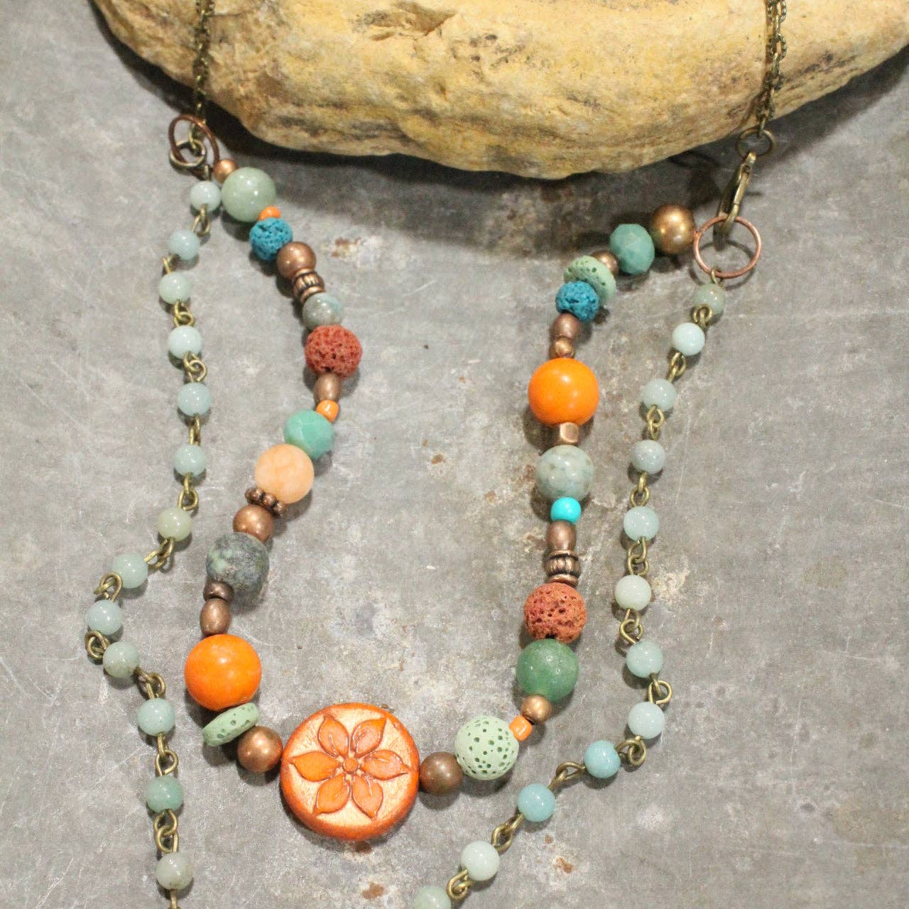 Layered In Beads Coin Necklace