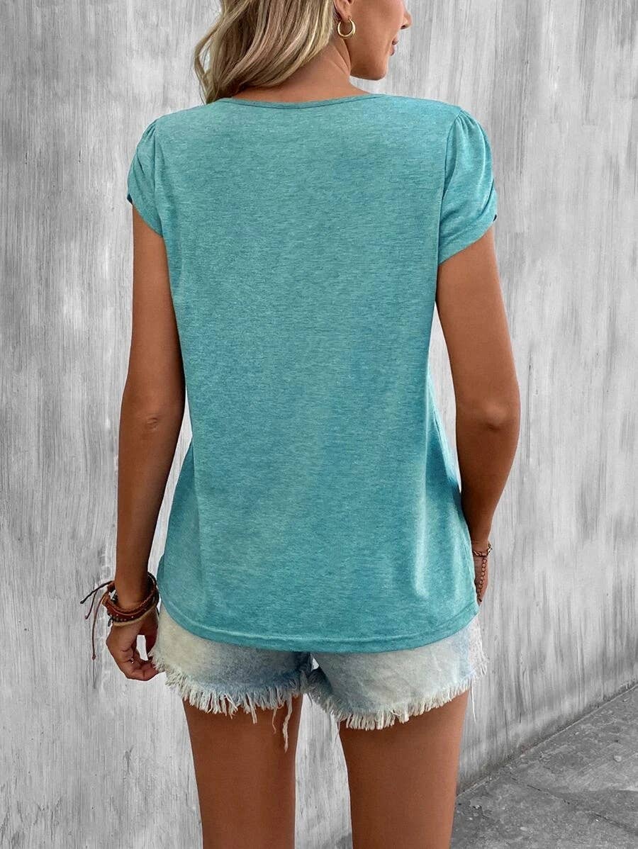 V-Neck Tee w/ Spliced Petal Sleeves