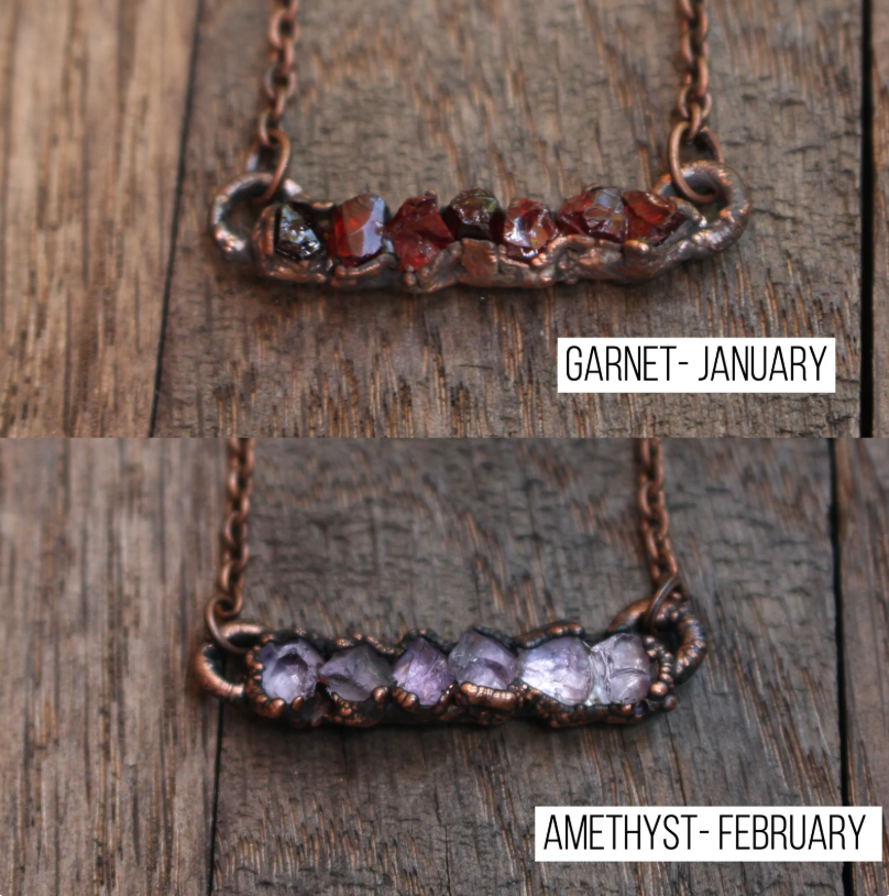 Raw Gemstone Birthstone Bar Necklace