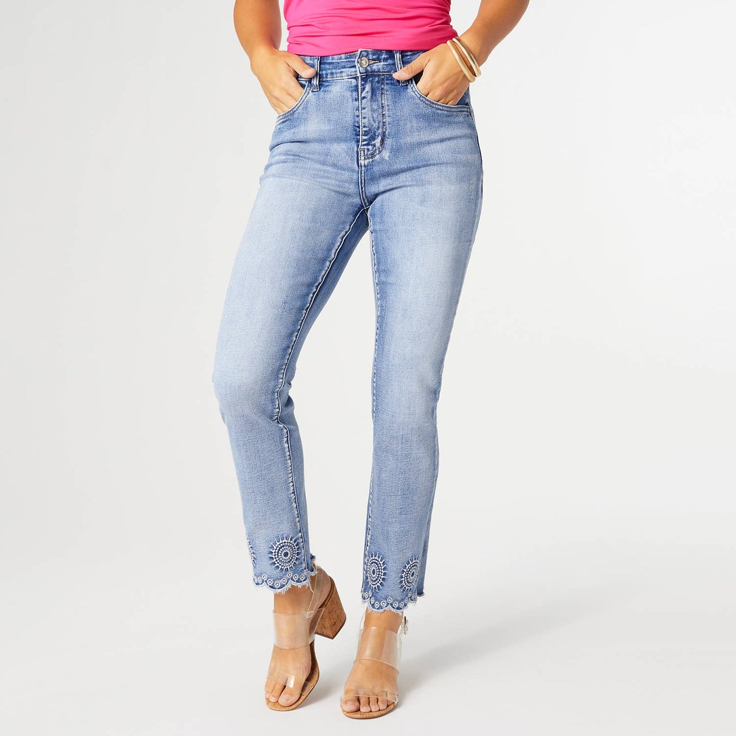 EverStretch Ankle Jeans with Burst Embroidery