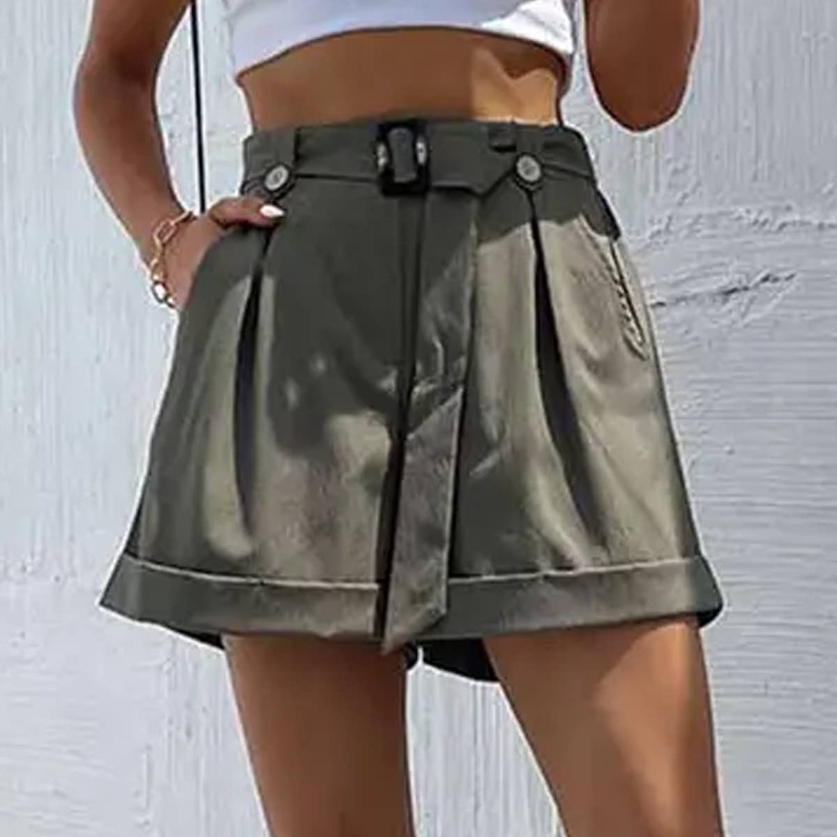 High Waisted Belted Pocket Shorts