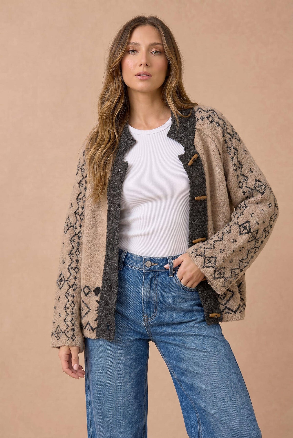 Nordic Toggle Button Detail Sweater Cardigan
