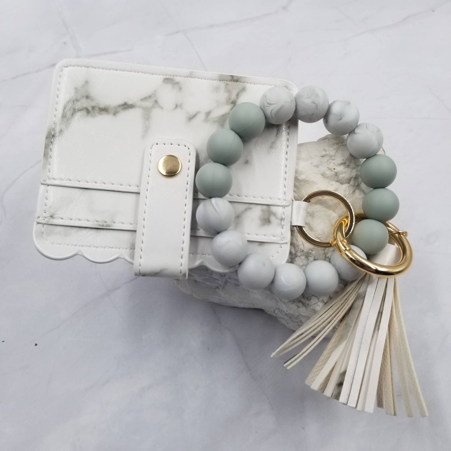 Silicone Bead Bangle Keychain Bracelet / Card Holder