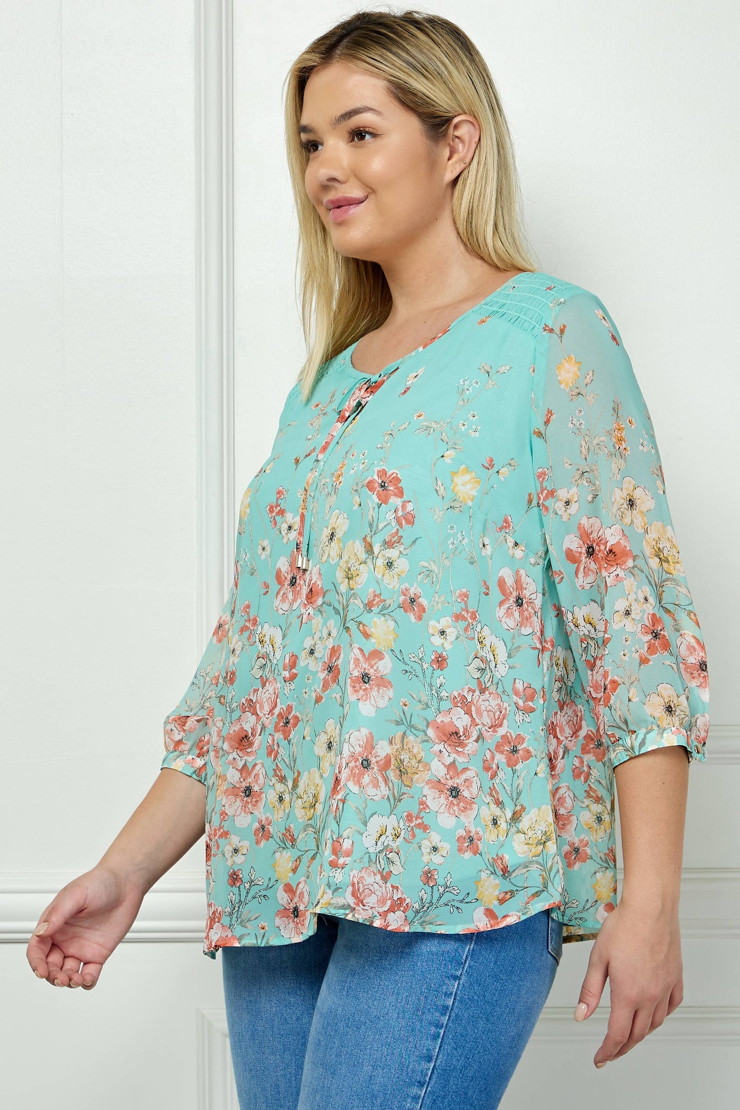 Seafoam Floral Top