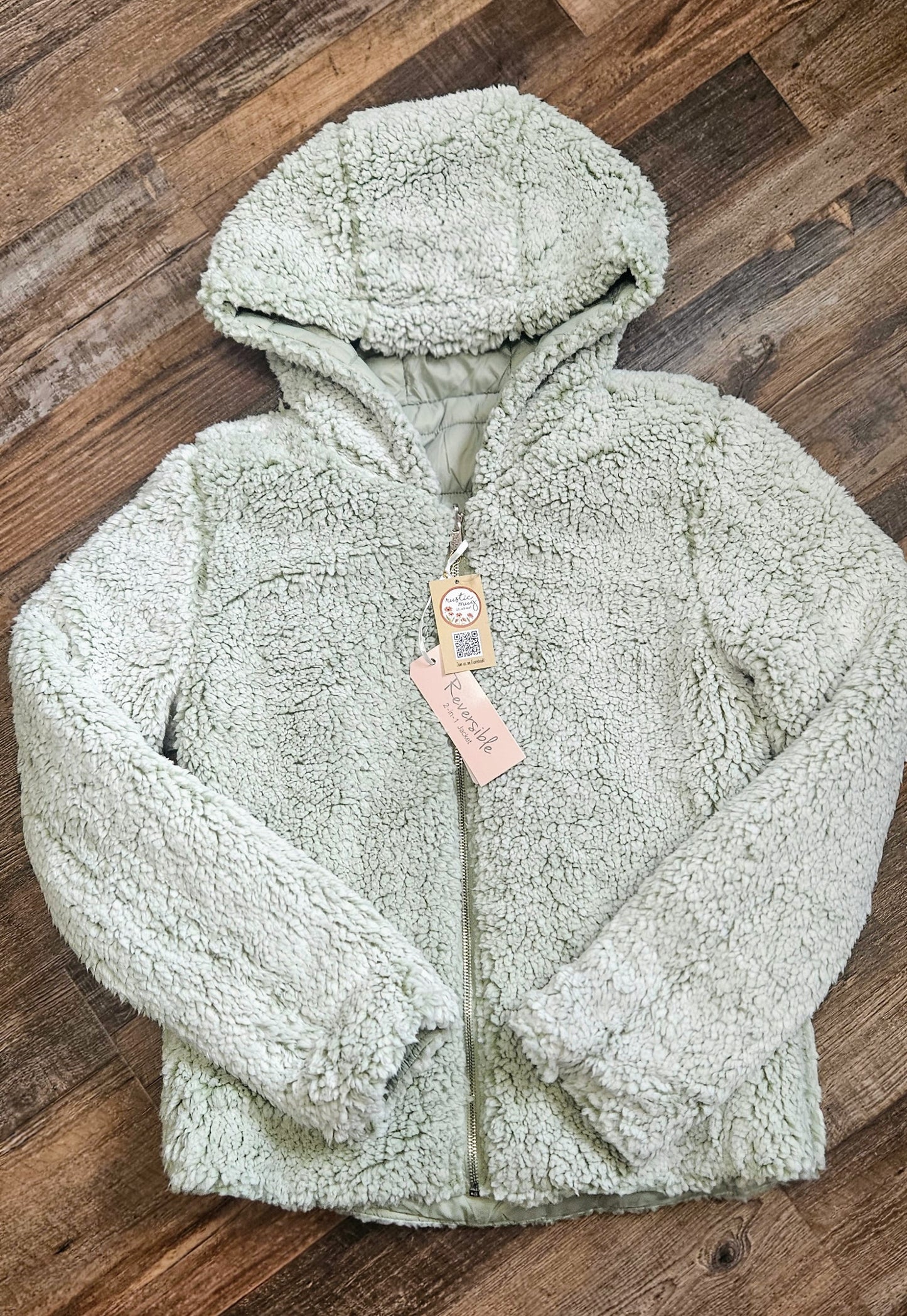 Reversible Hooded Puffer Coat Full Zip Sherpa Lined Pockets
