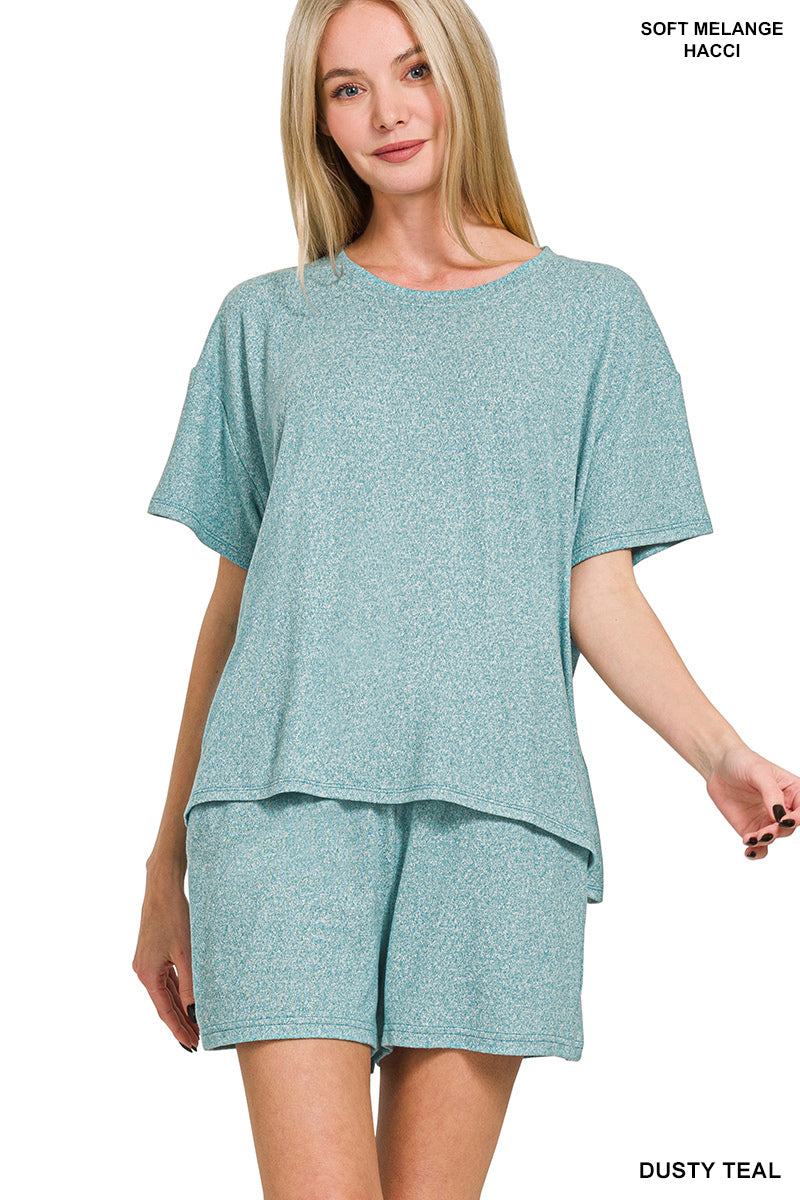 Heathered Knit Short Sleeve 2pc Lounge Set