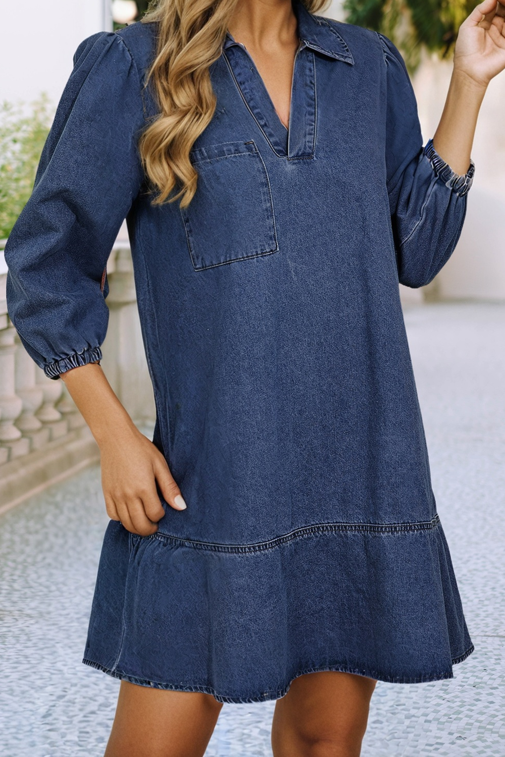 Long Sleeve Denim Dress with Pocket