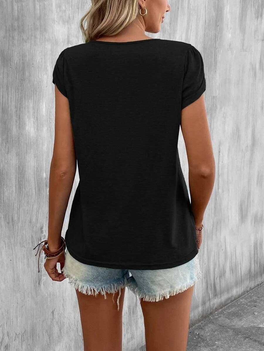 V-Neck Tee w/ Spliced Petal Sleeves