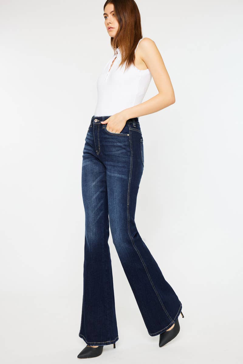 Kan Can High Rise Flared Dark Denim