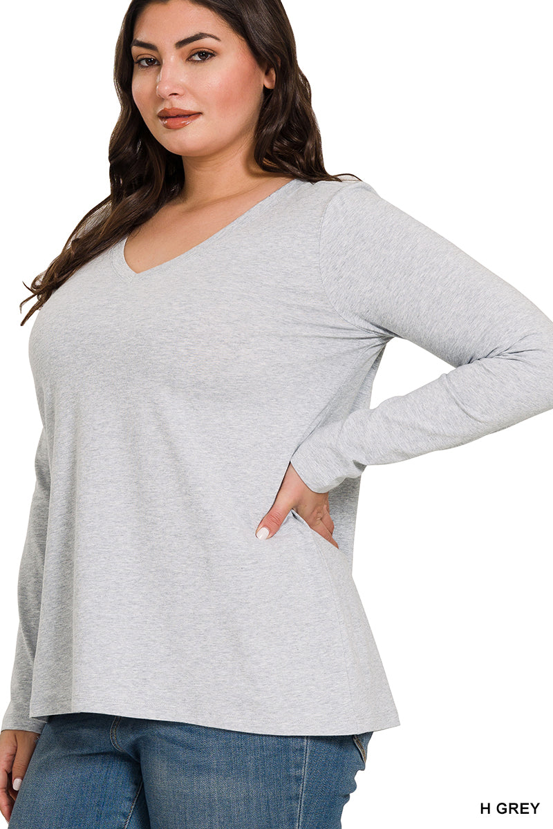 Cotton V-Neck Long Sleeve Tee