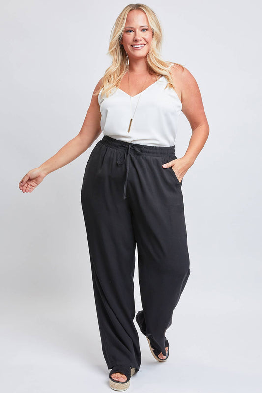 YMI Plus Size Elastic Waist Drawstring Wide Straight Pant