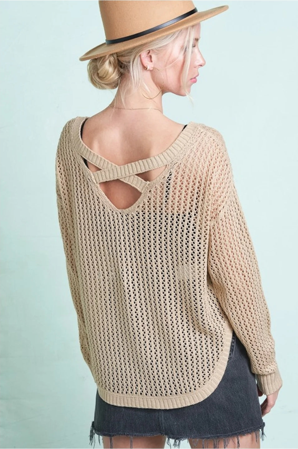 Open Knit Cross Back Sweater