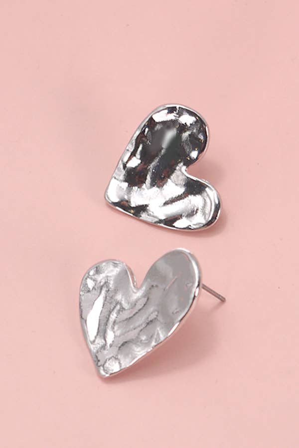 Hammered Stud Heart Earrings