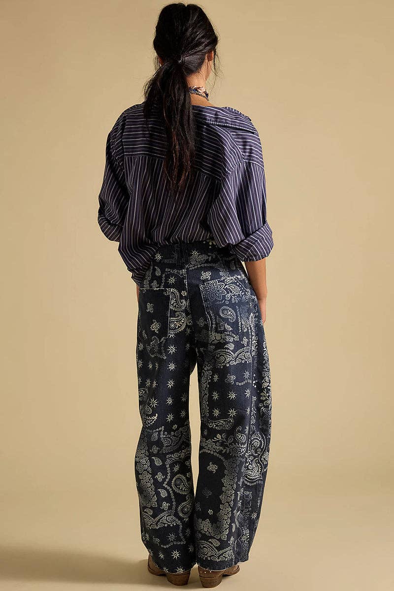 Paisley Print Barrel Jeans