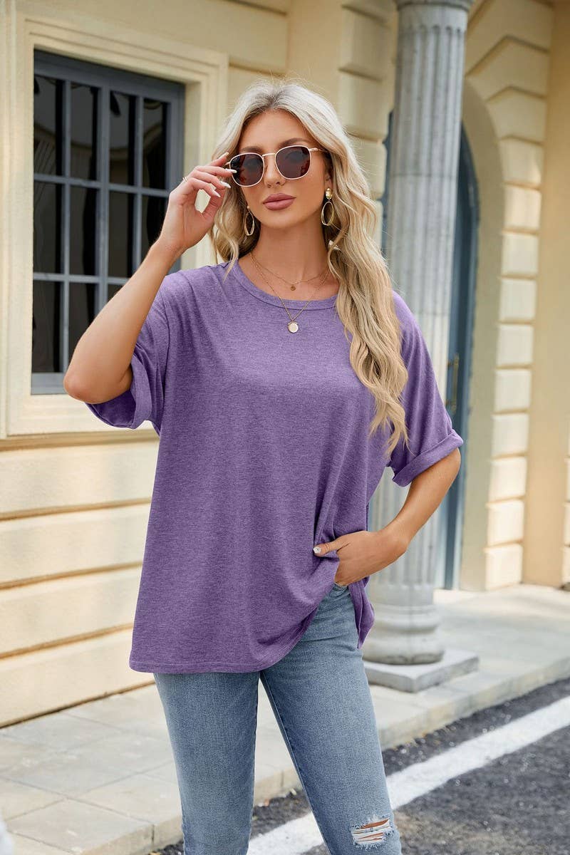 Solid Round Neck Short Sleeve Top