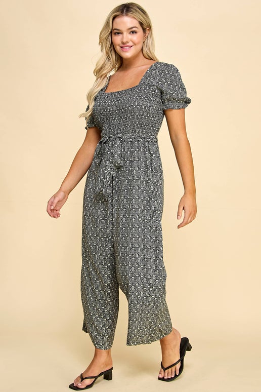 Floral Smocked Gaucho Jumpsuit