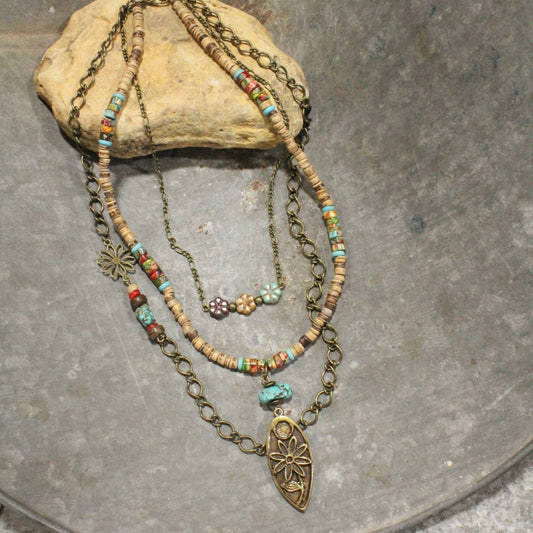 Sprouting New Petals Triple Layer Necklace