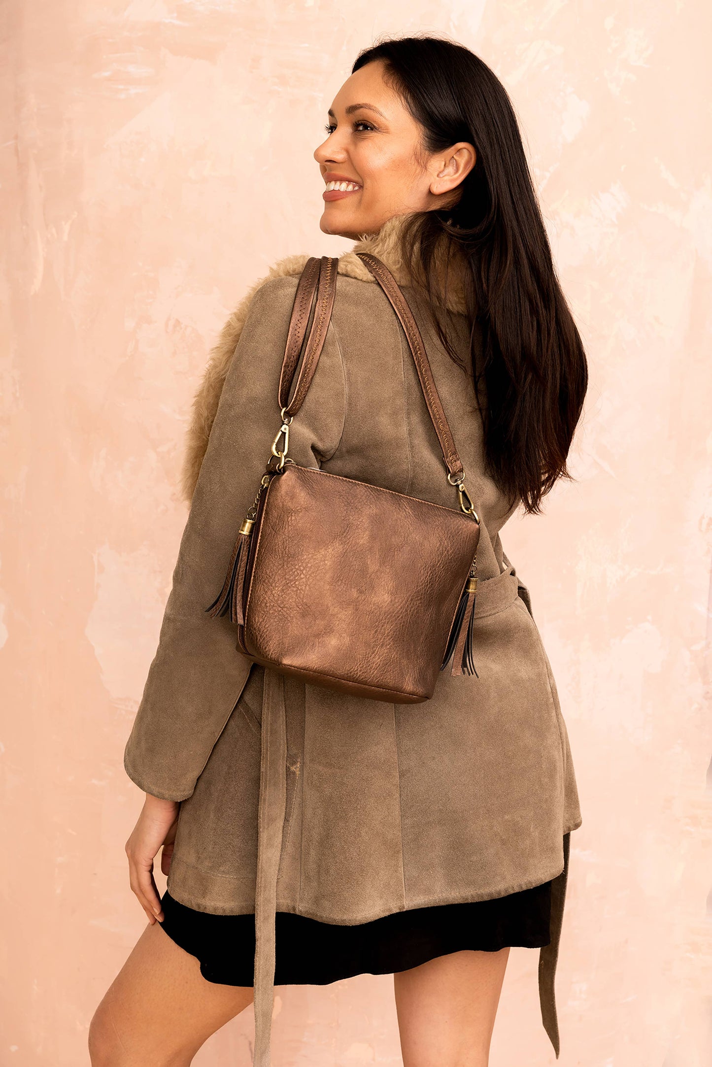 Dylan Crossbody w/ 2 Side Tassel Zippers